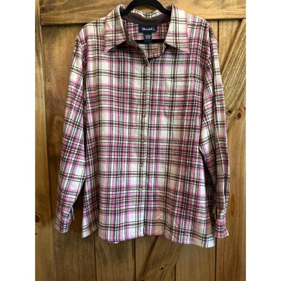 Denim & Co. Tops - Denim & Co. Womens Plaid Long Sleeve Button-Up Shirt 1X Cotton